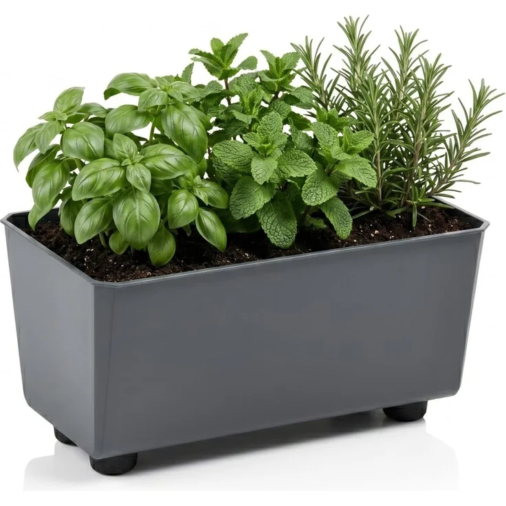 Lamela Rechteckiger Pflanzkasten mit eleganten Füßen – Antrazit Blumenkübel aus robustem Kunststoff 28,5x17 cm, 4,2L – Wetterfest & Pflegeleicht - für Innen & Außen, Anti-meise