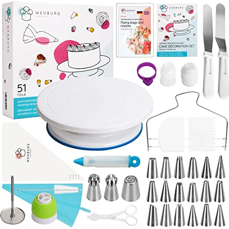 Wenburg Tortenplatte Drehbar - 51 tlg. Tortenständer Set mit 28cm Drehbare Tortenplatte & Torten Zubehör für Anfänger und Profis - Cake Stand, Drehteller Torte & Kuchen Zubehör – Bild 2