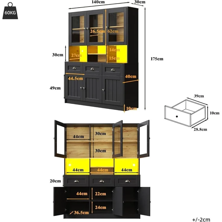 Küchenschrank Hochschrank Buffetschrank mit LED – Bild 2