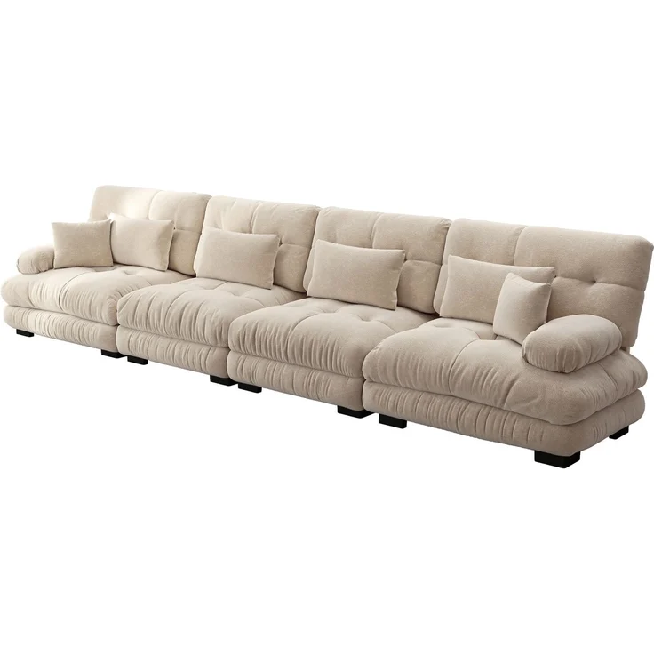DESVIAE Sofa modular aus Chenille Hellbraun mit Tiefensitz und Dekokissen, 406 x 77 x 81 cm – Bild 7