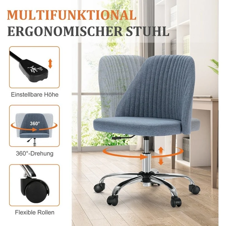 DUMOS Bürostuhl ergonomischer ohne Armlehnen Schreibtischstuhl office chair Drehstuhl, höhenverstellbarer Bürostuhl – Bild 3