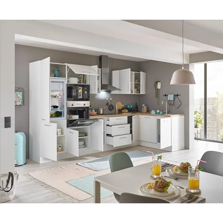 Turin LBM Eckküche 340 x 211 x 60 cm, weiß - Ohne Küchengeräte - Moderne, geräumige Küche in Artisan-Eiche Optik mit viel Stauraum – Bild 6