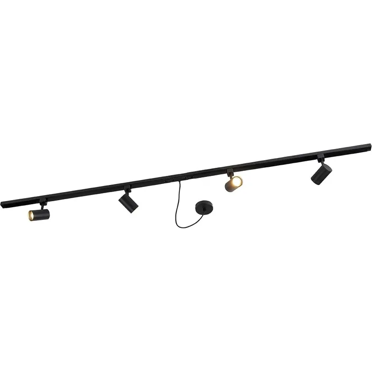 Qazqa Schienensystem-Sets Jeana, 200 cm, (1-tlg), GU10, Schwarz, Modern, Stahl, Deckenstrahler 4-flammig