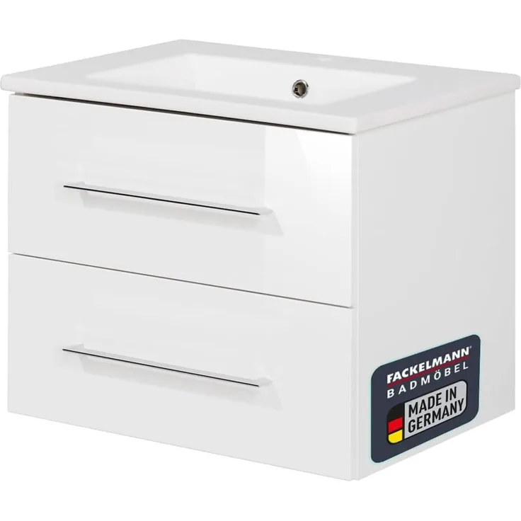 FACKELMANN B.PERFEKT Waschbecken mit Unterschrank 62 cm breit, Weiß, Waschbecken Keramik Weiß