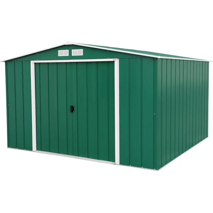 Duramax ECO 10x10 (9.16 m²) Metallgerätehaus, feuerverzinktes Metall gerätehaus - Geräteschuppen, verstärkte Dachkonstruktion, wartungsfreier und wetterfester Metallschuppen, Grün