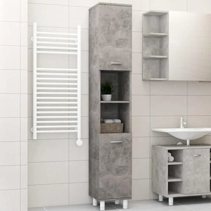 Shally Dogan Hocher, platzsparender Schrank mit 2 Türen, schmaler freistehender Schrank mit 4 Füßen, Mehrzweck-Aufbewahrungsregal, Wohnzimmer, Badezimmer, Küche, Bücherregal, Büro (Beton) – Bild 2