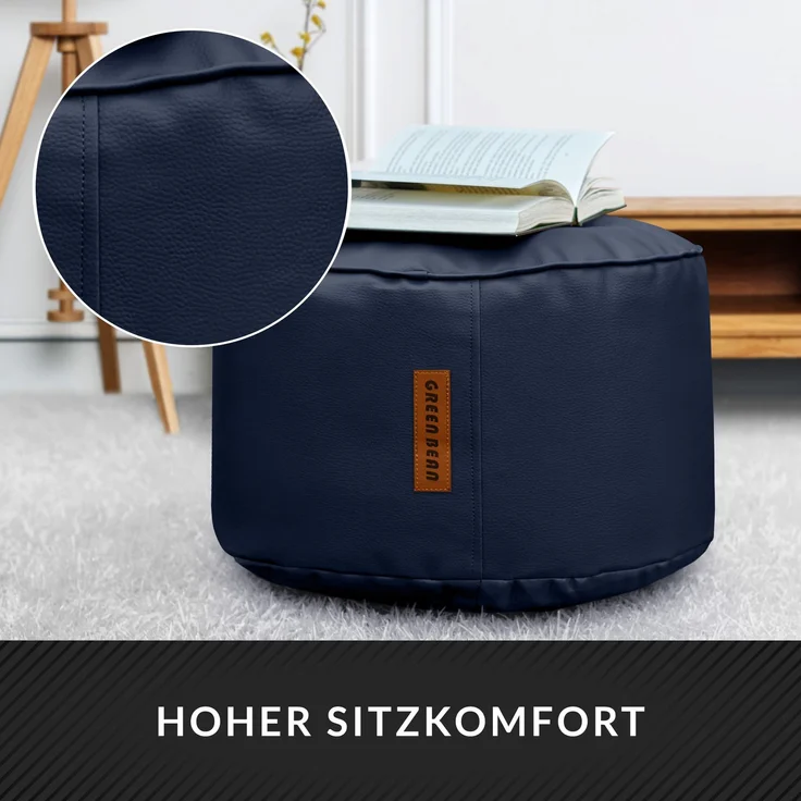 Green Bean® Sitzhocker aus Kunstleder - Pouf mit EPS Perlen Füllung - 43 x 30 cm - perfekte Ergänzung zum Sitzsack - Dunkelblau – Bild 5