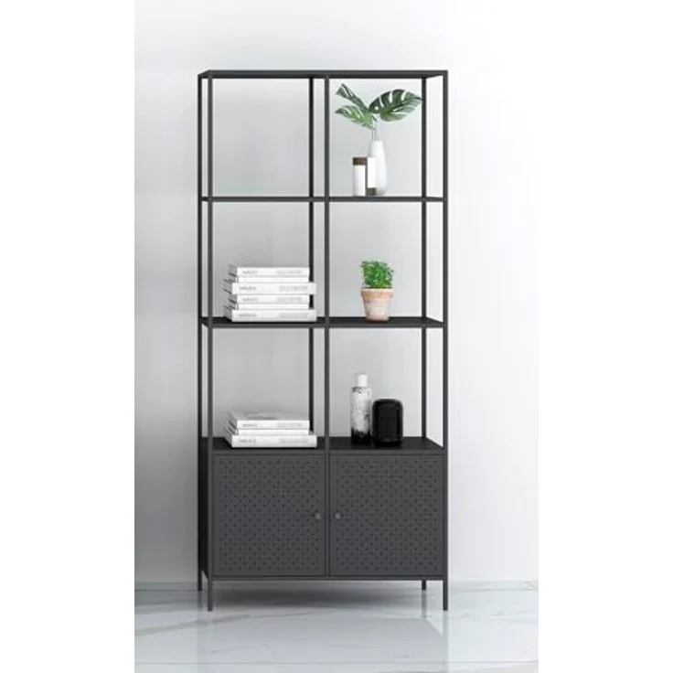 XXXL Xxxl Regal, Schwarz, Metall, 2 Fächer, 80x175x35 cm, für Wohnzimmer und Bücherregale – Bild 2