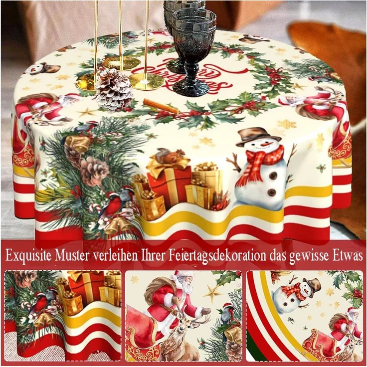 CLTYQ Tischdecke Weihnachtstischdecke,Tischdecke rund,Schneeflocken Tischdecke (Weihnachten Tischdeko für Outdoor,Esszimmer,Garten, Party), 152 cm, Winter-Schmutzschutz-Tischwäsche,Partydekoration – Bild 3