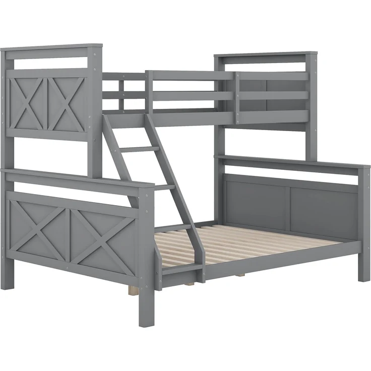 Etagenbett Kinderbett 90x200 / 140x200 cm umbaubar in 2 Einzelbetten, Hochbett mit Leiter und Sicherheitsgeländer,Grau – Bild 9