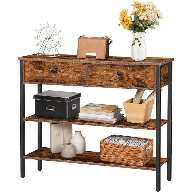Hoobro Konsolentisch Flurtisch mit Schublade und 2-stufigen Ablagefächern (Sofatisch mit stabilem Metallgestell, 100 x 24 x 80 cm), für Eingang, Flur, Wohnzimmer – Bild 5