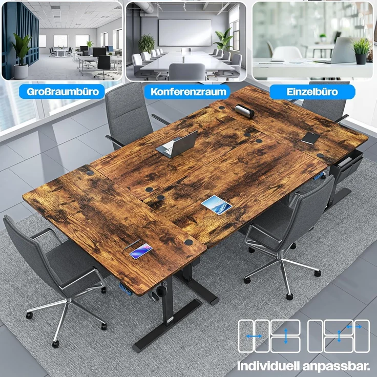 KESSER® Höhenverstellbarer Schreibtisch elektrisch | Ergonomisch Steh-Sitz Schreibtisch | 3-Funktions-Memory Steuerung | Inkl. 360° Rollen & USB-Ladeanschluss | Computertisch für Homeoffice Braun, 100 x 60 cm – Bild 8