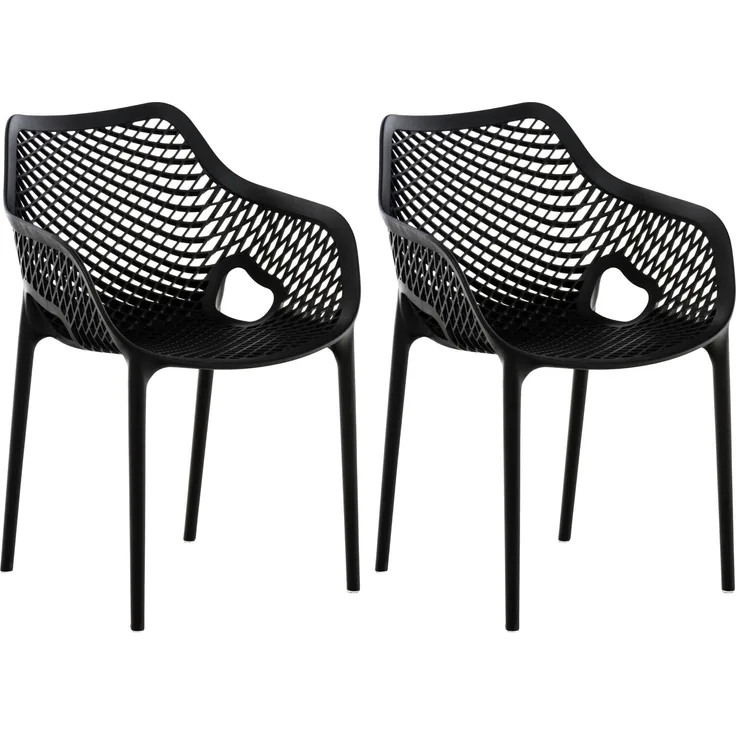CLP Gartenstuhl Air XL 2er Set - Modernes Design, Kunststoff, Wetterfest, Stapelbar,schwarz