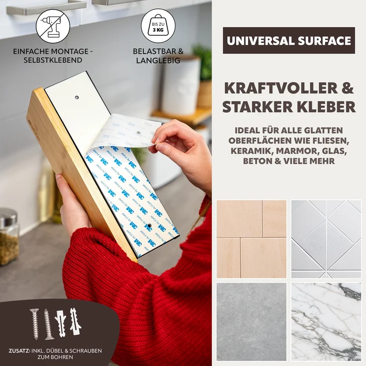 eluno Küchenrollenhalter mit Bambusablage aus Edelstahl in Schwarz, ca. 32 x 9,5 x 13 cm (B/H/T) – Bild 4