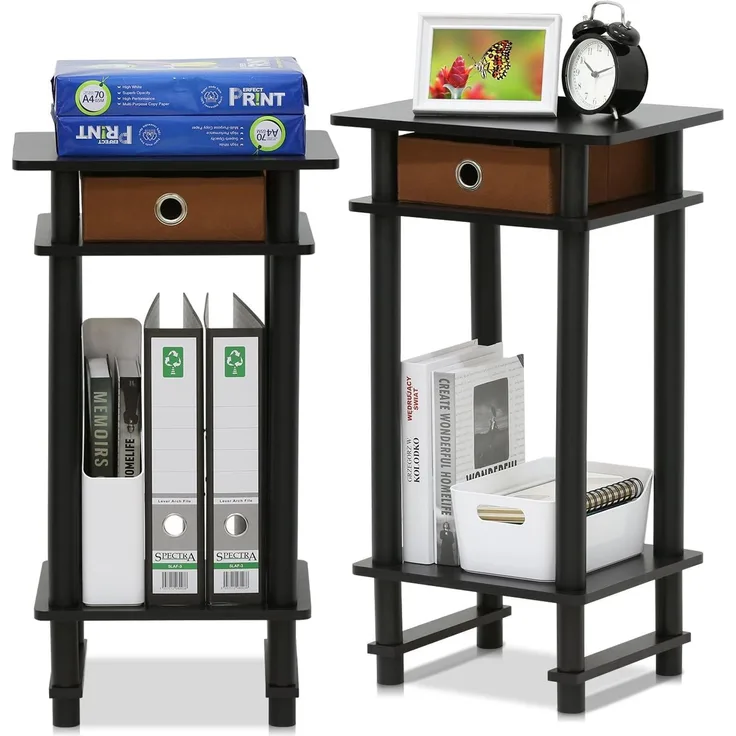 Furinno Hoher Beistelltisch mit Schublade (2er Set), Holz, Espresso/Braun, 29. 49x39. 5x70. 41 cm