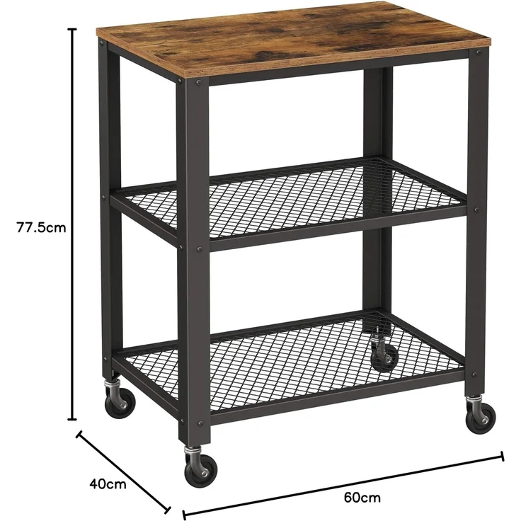 Songmics 'Vasagle' Servierwagen aus Holz und Metall, auf 4 Rollen, 3 Ebenen, Vintage schwarz, 60 x 76,5 x 40 cm – Bild 8