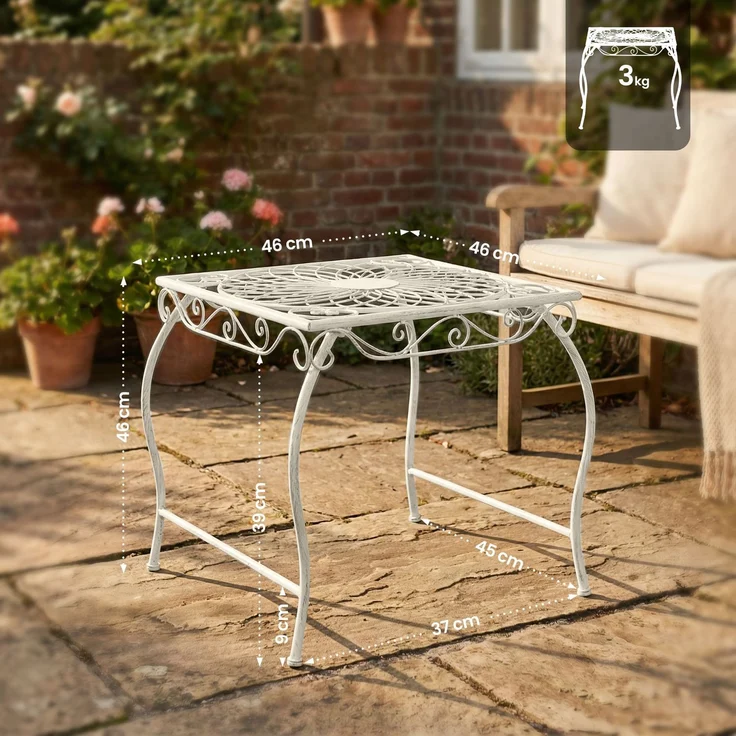 CLP Gartentisch Zarina, wasserabweisend, nostalgischer Beistelltisch im Jugendstil, antik weiß – Bild 2