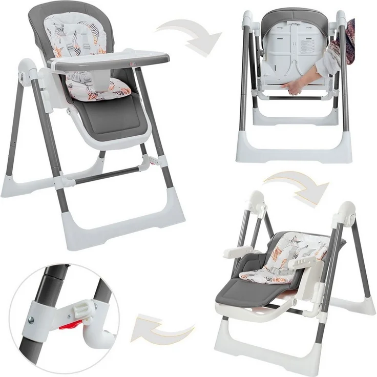 Baby Vivo Hochstuhl Kinderhochstuhl 3in1 / Babywippe für Kinder - Lulu in Grau – Bild 3
