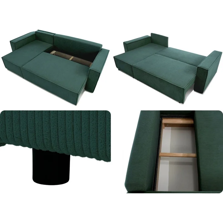 Beautysofa Ecksofa NEAPOL mit Schlaffunktion, Universal Ottomane, ausziehbar auf Rollen, komfortable Wellenfederung, Cord Stoff – Bild 3