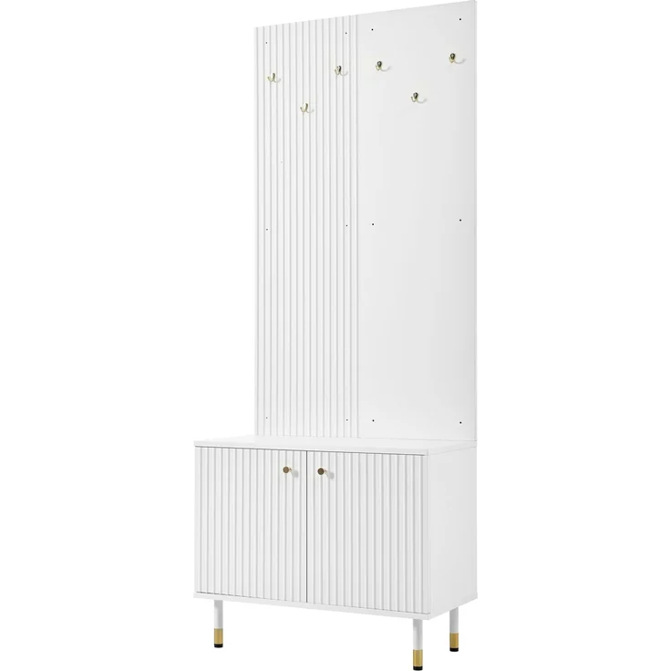 Merax Garderobenschrank, Kleiderablage,Schuhschrank, Diele Kombischrank, Standgarderobe, Staurschrank, Schuhaufbewahrung, Garderobenwand mit Haken, zylindrische Metallfüße – Bild 8