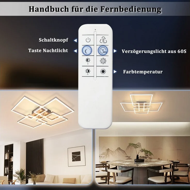 Nettlife LED Deckenleuchte Schlafzimmer Silber Dimmbar 64CM 36W Geometrisch Wohnzimmer, mit Fernbedienung, LED fest integriert, Farbwechsler, 3000K-6500K mit Fernbedienung für Flur Schlafzimmer Hotelzimmer – Bild 2