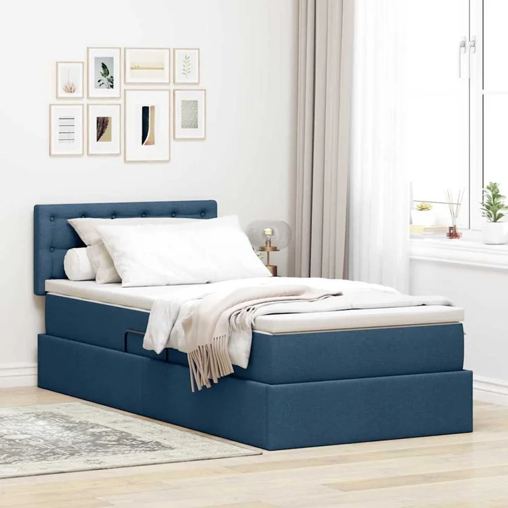 vidaXL LED-Speicherbett mit Matratze Blau 90 x 190 cm Stoff 3371243 – Bild 1