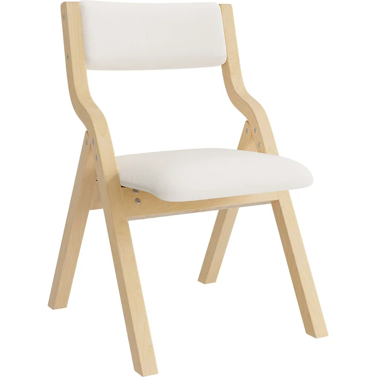 4 klappbare Esszimmerstühle, Esszimmerstühle aus Massivholz, bequem und atmungsaktiv, faltbar und verstaubar, geeignet für Esszimmer, Wohnzimmer, Café, moderner Stil, Leinen, Beige – Bild 9