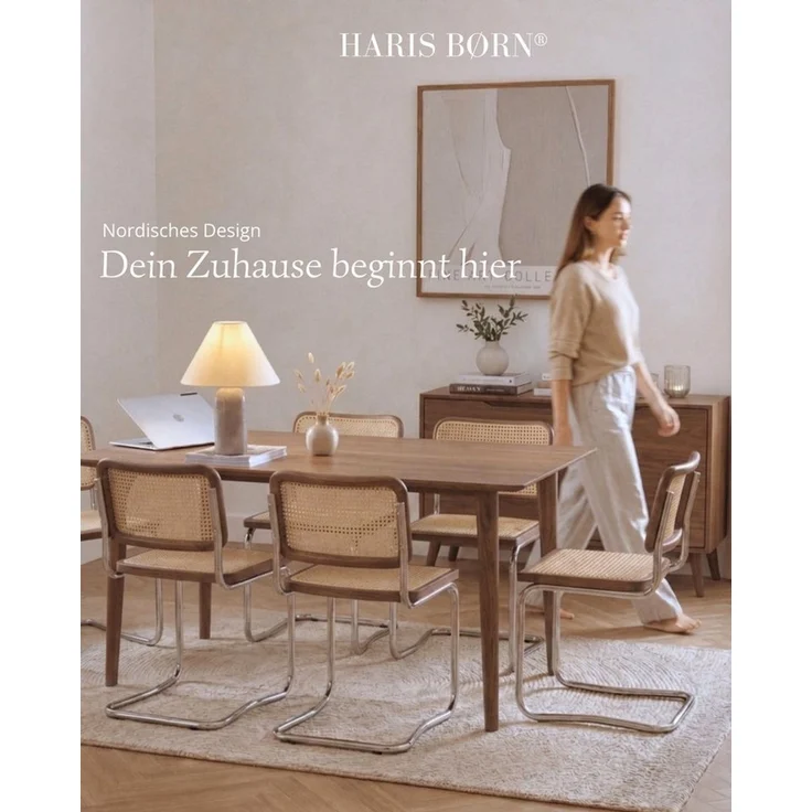 Haris Børn Freischwinger Wiener Geflecht SKØR - Handgefertigt in Italien - Premium Schwingstuhl (Set, 2 St), Walnuss ohne Armlehnen - Freischwinger Stühle - Rattanstühle Esszimmer – Bild 3