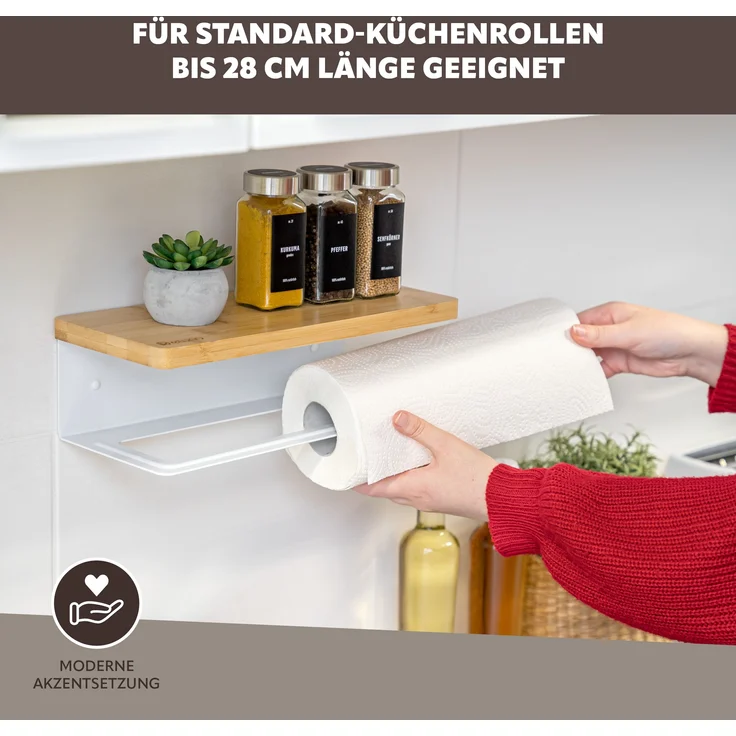 eluno Küchenrollenhalter mit Bambusablage aus Edelstahl in Schwarz, ca. 32 x 9,5 x 13 cm (B/H/T) – Bild 5