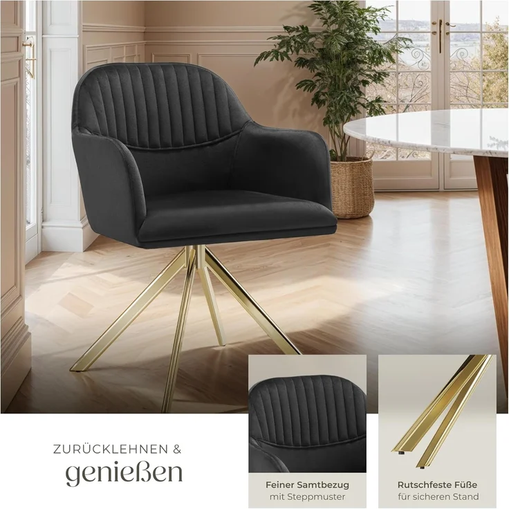 tectake Esszimmerstuhl Samt-Drehstuhl (4er Set, 4 St), gepolstert – Bild 6