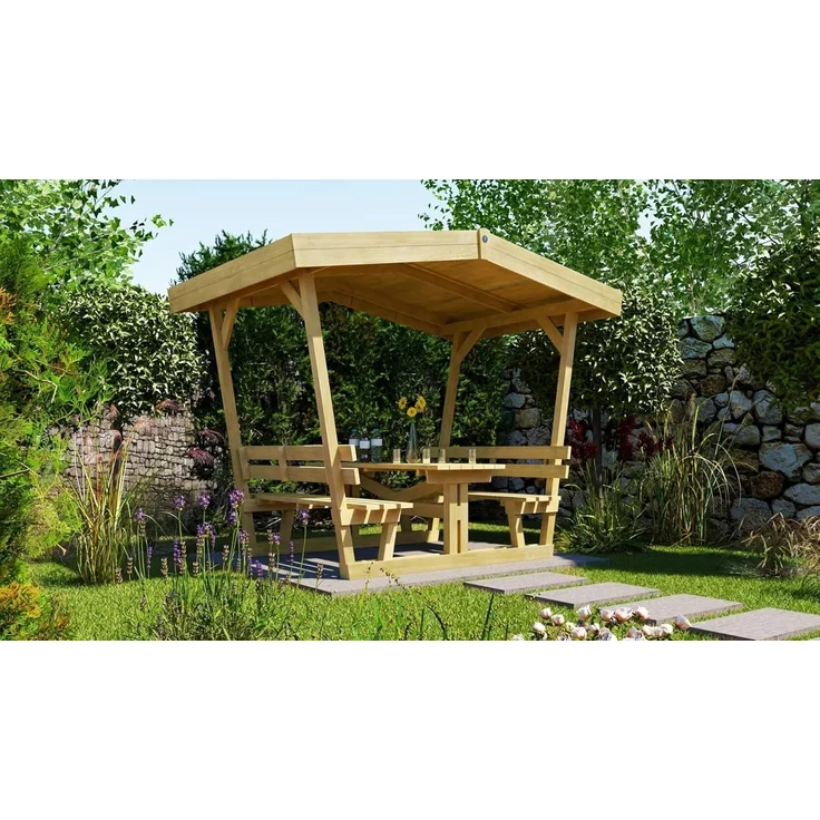 WEKA Sitzlaube 662 Gartenpavillon aus Holz in Grün Gartenhütte Gartenlaube – Bild 6