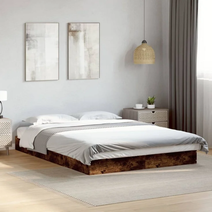 vidaXL Bettgestell ohne Matratze Räuchereiche 120x200 cm Holzwerkstoff 842032 – Bild 2