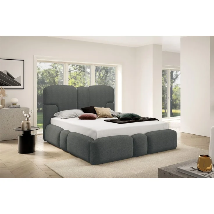 Polsterbett Schlafzimmerbett JORDAN 180x200cm in Stoff Doha Dunkelgrau – Bild 2