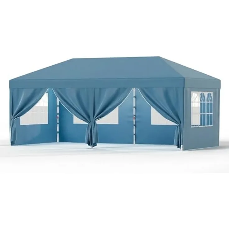 JUMMICO Pavillon 3x6 Wasserdicht Stabil Winterfest Höhe Verstellbar,Faltpavillon mit 6 Seitenwänden,Pavillion UV Schutz 50+,Gartenpavillon Faltzelt für Garten, Innenhof, Camping,Gazebo Blue