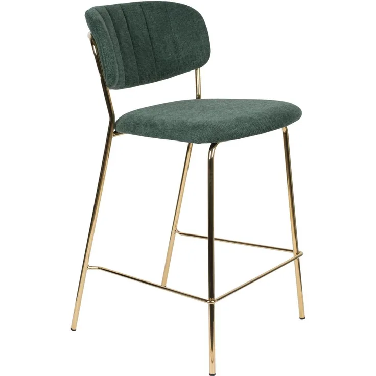 Barhocker Jolien im 2er-Set, Dunkelgrün mit goldenem Metallgestell, gepolstert, Stoffbezug, Sitzhöhe 65 cm