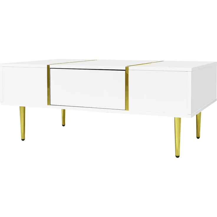 Couchtisch 100 x 60 x 41,5 cm, mit Schubladen, aus MDF, als Ablage für Getränke und Bücher im Wohnzimmer, Weiß – Bild 18
