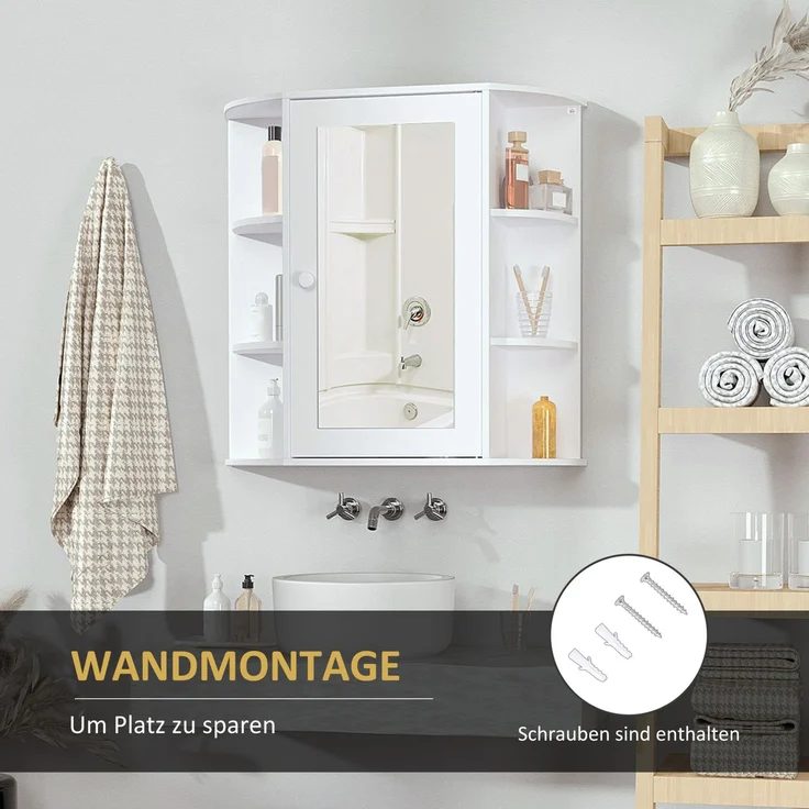 Spiegelschrank 66 x 17 x 63 cm in Weiß mit offenen Seitenregalen – Bild 4