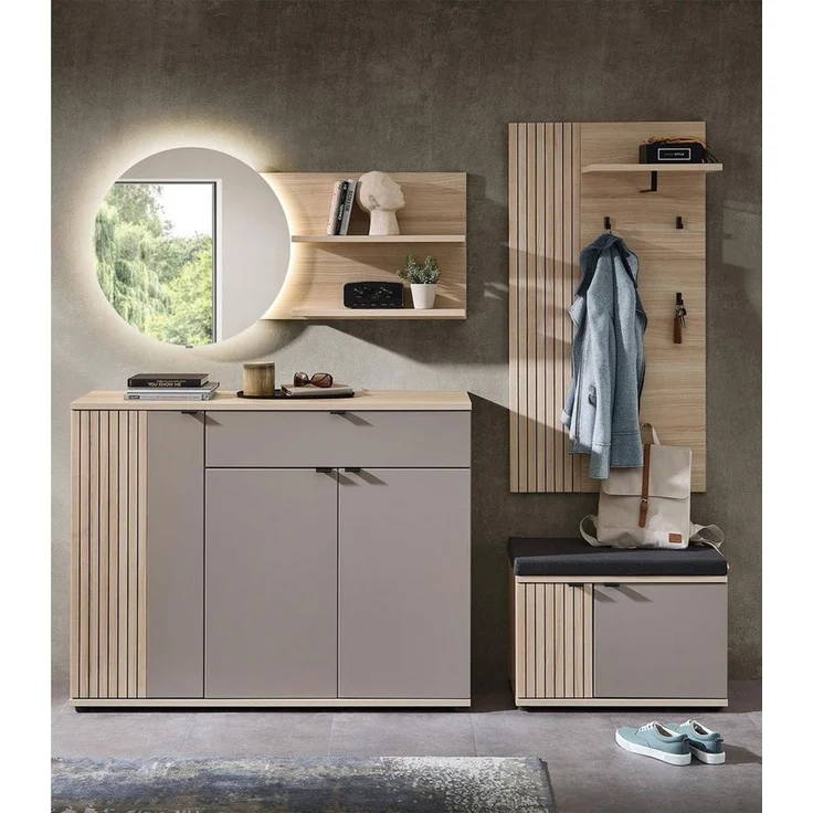 Innostyle Garderobenpaneel PISA, Riva Eiche Dekor, 1 Kleiderstange, 4 Haken, mit Hutablage, B 70 x H 175 x T 30 cm – Bild 1