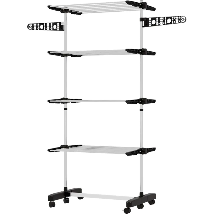 Faumrta Wäschenständer Wäschetrockner 5 Ebenen, klappbar, One-Klick-System, 142 cm x 55 cm x1 72 cm, Schwarz + Silber142CM*55CM*172CMSchwarzStainless Steel