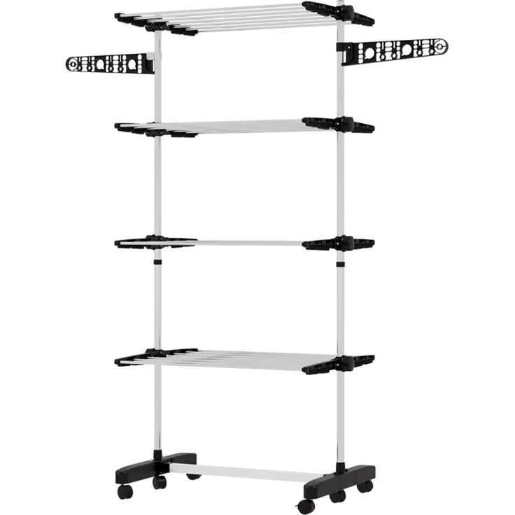 Faumrta Wäschenständer Wäschetrockner 5 Ebenen, klappbar, One-Klick-System, 142 cm x 55 cm x1 72 cm, Schwarz + Silber142CM*55CM*172CMSchwarzStainless Steel – Bild 1