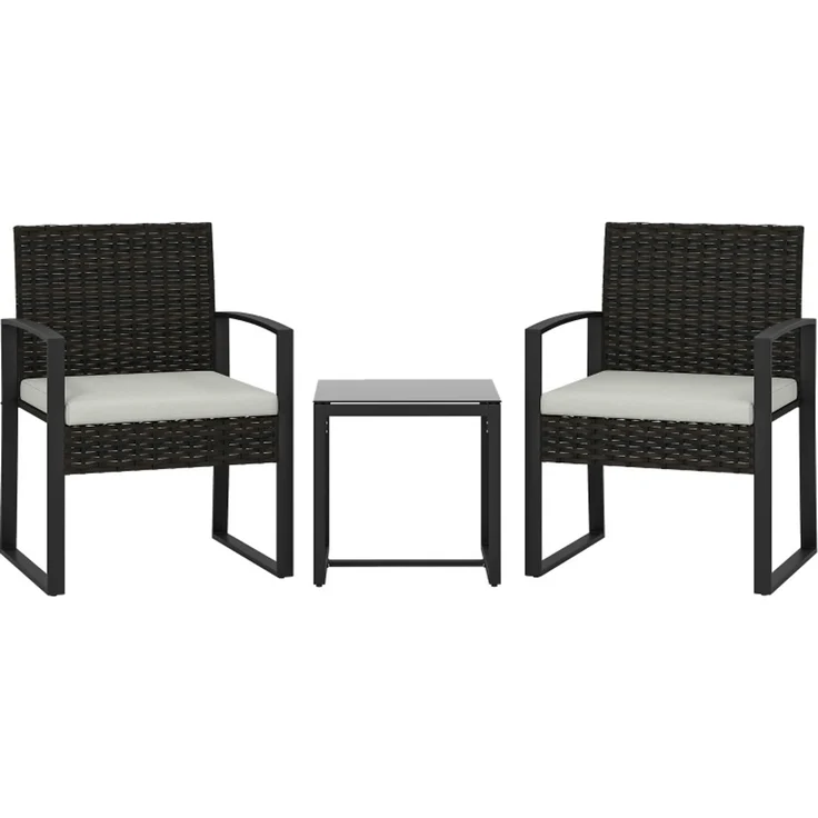 3-teiliges Gartenmöbel-Set mit Kunststoff-Rattan, Glastisch, 2 Sesseln, 55x58x76 cm, Cremegrau – Bild 4