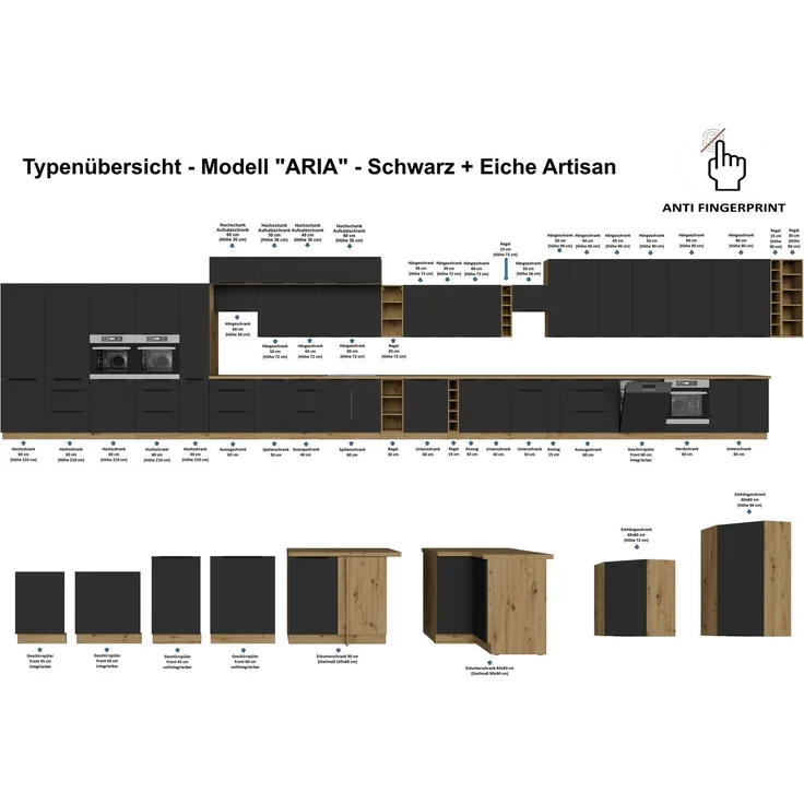 Winkelküche ARIA K-AR ECKE 2 - 250 x 270 cm Anti Fingerprint Küchenzeile Küchenblock Singleküche Einbauküche Küche Eckküche – Bild 13