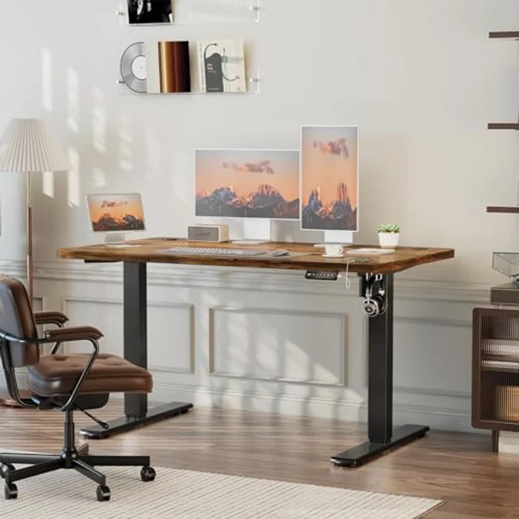 JUMMICO Höhenverstellbarer Elektrischer Schreibtisch 160x70 cm mit USB Ladeanschluss, Schreibtisch Höhenverstellbar, Ergonomischer Steh-Sitz Tisch Dunkelbraun – Bild 2