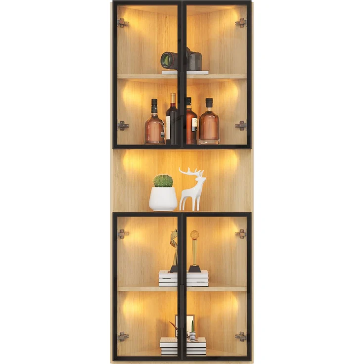 Flieks LED Eckvitrine 62×32×160 cm, Glasvitrine mit gehärteten Glastüren, Sammlungsvitrine & Bücherregal in Eichenoptik – Bild 10