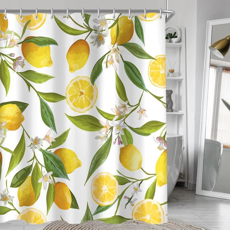 Duschvorhang 150x200cm Zitrone Blatt Wasserabweisend Polyester Badezimmer – Bild 1