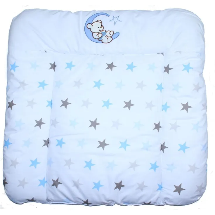 Wickelauflage mit Applikation - Bärchen Mond Star Blau - Wickeltischauflage Baby Auflage (70 x 85 cm)