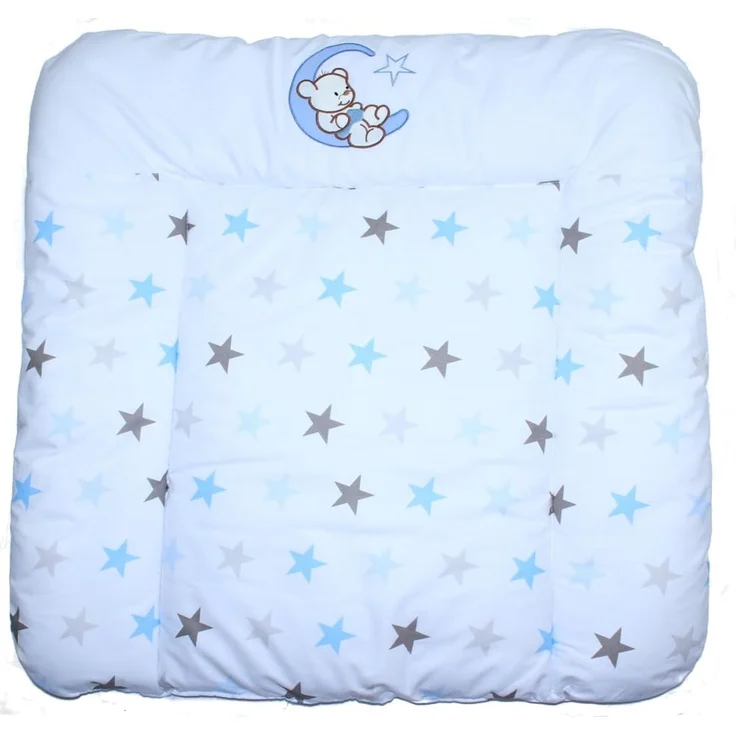 Wickelauflage mit Applikation - Bärchen Mond Star Blau - Wickeltischauflage Baby Auflage (70 x 85 cm)