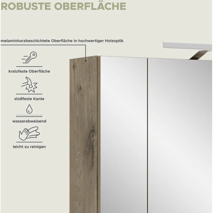 Spiegelschrank inkl. Beleuchtung (B/H/T: 60x70x18 cm) in schwarz matt und Nox Oak Nachbildung – Bild 9