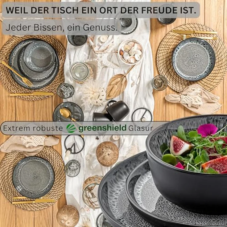 Sänger Sydney Kombiservice, 30-teiliges Geschirrset aus kratzfester Keramik in Grau, pflegeleicht für Essen & Trinken – Bild 3