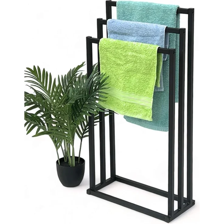 DanDiBo Handtuchhalter Stehend Schwarz Matt Metall KW449 3-armig Badetuchhalter mit 3 Handtuchstangen Badezimmer Badezimmermöbel Modern – Bild 7